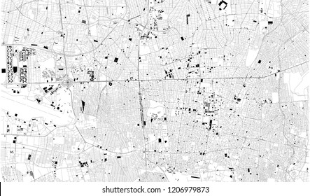 Satellite map of Tehran, Iran, city streets. Street map, city center