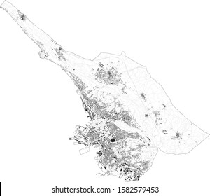 Satellite map Trieste, towns and roads, buildings and connecting roads of surrounding areas. Friuli-Venezia Giulia, Italy. Map roads, ring roads
