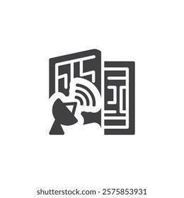 A satellite and a map vector icon. filled flat sign for mobile concept and web design. GPS Calibration glyph icon. Symbol, logo illustration. Vector graphics