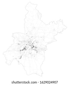 Satellite map of Wuhan, Jiang an District, Hubei, China towns and roads, buildings and connecting roads. Map. Coronavirus