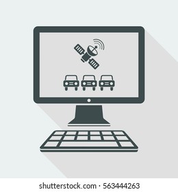 Satellite monitoring of cars - Vector flat icon