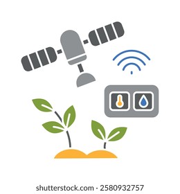 Satellite Monitoring flat icon. Smart agriculture. Vector isolated element. 