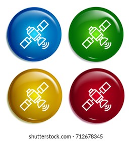 Satellite multi color gradient glossy badge icon set. Realistic shiny badge icon or logo mockup