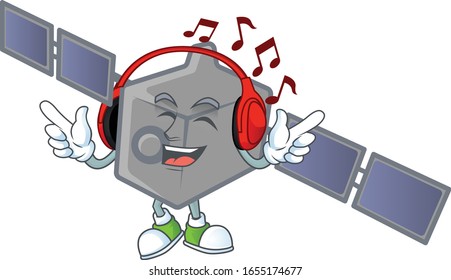 Satellite network cartoon character design Listening music on a headset