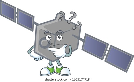 Satellite network cartoon mascot style in a confuse gesture