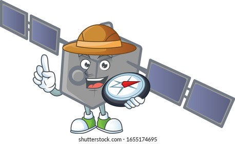 Diseño de caricaturas de explorador de red satelital con brújula
