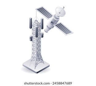 Satelliten-Netzwerk-Informationstechnologie Infografik 3D-Illustration flach isometrisch