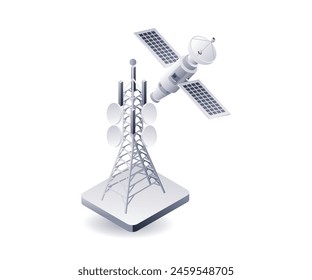 Satellite network information technology infographic 3d illustration flat isometric 1