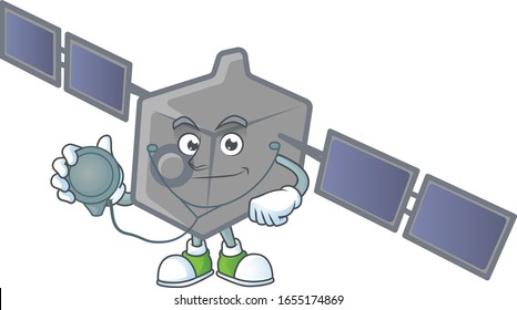 Satellite network mascot icon design as a Doctor working costume with tools