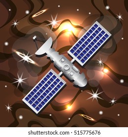 Satellite on a background of stars and planets.