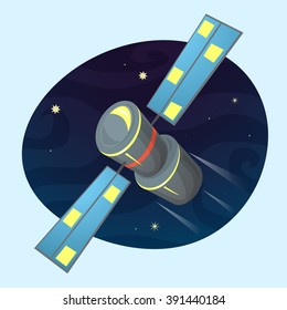 Satellite on space background vector illustration wireless technology concept design