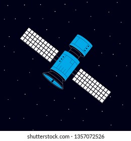 Satellite in open space. Communication satellite. Vector illustration