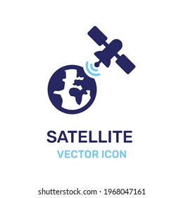 Satellite in orbit around earth send wifi signal vector icon