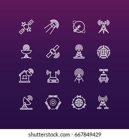 Satellite and orbit communication thin line icons set. Communication global satellite, vector illustration