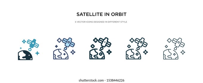 satellite in orbit icon in different style vector illustration. two colored and black satellite in orbit vector icons designed filled, outline, line and stroke style can be used for web, mobile, ui