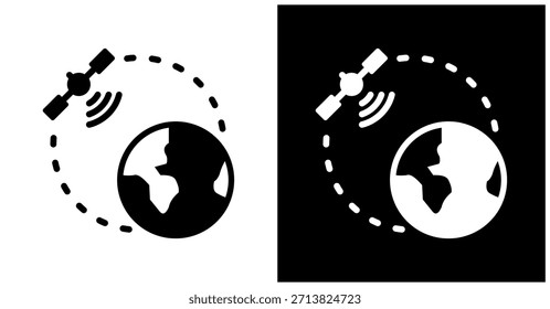 Satellite Orbit Icon Set In White And Black Background