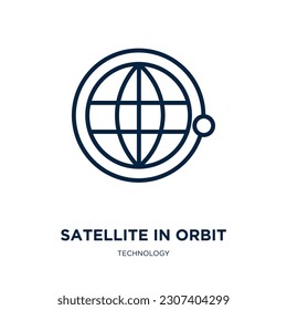 satellite in orbit icon from technology collection. Thin linear satellite in orbit, space, orbit outline icon isolated on white background. Line vector satellite in orbit sign, symbol for web and 