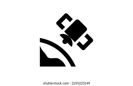 satellite in orbit vector icon simpe black and white eps 8