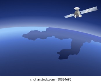 Satellite orbiting around the planet through the space