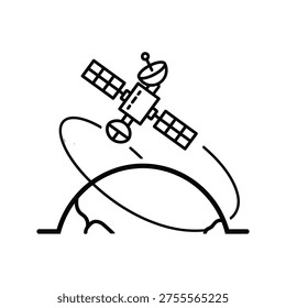 Satellite orbiting around a planetary body with ground antenna connection illustration