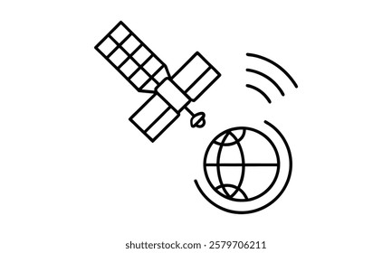 Satellite Orbiting Earth Icon with Digital Transmission