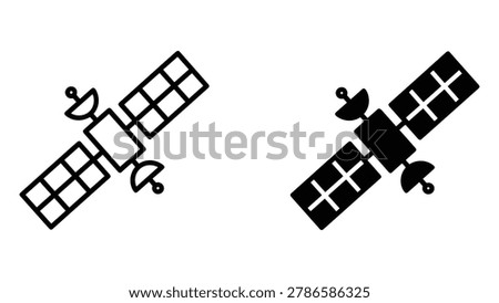 Satellite orbiting earth technology icon in line and solid black style