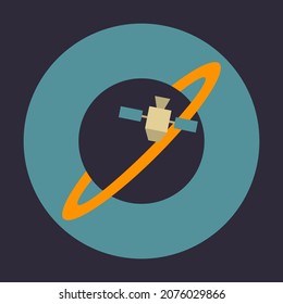 Satellite Orbiting the Planet Icon in Retro and Vintage Color Style.