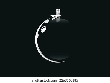 A satellite orbiting the planet vector concept