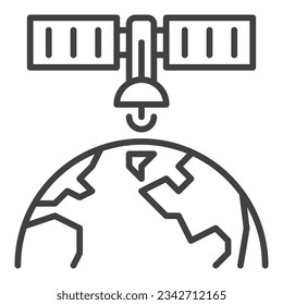 Satellite over the Earth vector concept thin line icon or symbol 