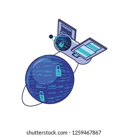 satellite with padlock and planet cyber security