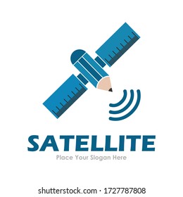 Satellite with pencil and ruler vector template and logo. Suitable for business, web, education, science, art and design