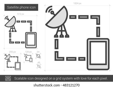 Satellite phone vector line icon isolated on white background. Satellite phone line icon for infographic, website or app. Scalable icon designed on a grid system.