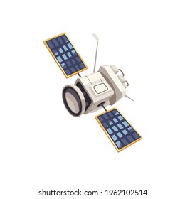 Satellite with photovoltaic arrays cartoon icon vector illustration