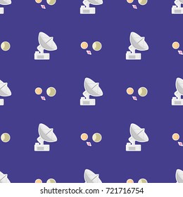 satellite and planet cartoon seamless pattern in dark background