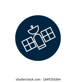 Satellite and planet line block style icon of Space futuristic cosmos outside universe astronomy adventure and exploration theme Vector illustration