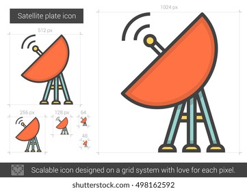 Satellite plate vector line icon isolated on white background. Satellite plate line icon for infographic, website or app. Scalable icon designed on a grid system.