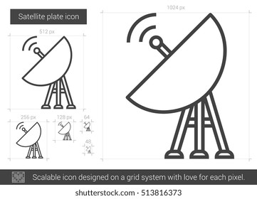 Satellite plate vector line icon isolated on white background. Satellite plate line icon for infographic, website or app. Scalable icon designed on a grid system.
