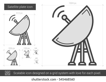 Ícone de linha vetorial de placa de satélite isolado no plano de fundo branco. Ícone de linha de placa de satélite para infográfico, site ou aplicativo. Ícone escalável projetado em um sistema de grade.