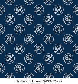 Satellite with Radiation symbol vector Nuclear Weapon in Space concept round seamless pattern in outline style