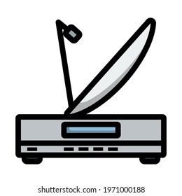Satellite Receiver With Antenna Icon. Editable Bold Outline With Color Fill Design. Vector Illustration.