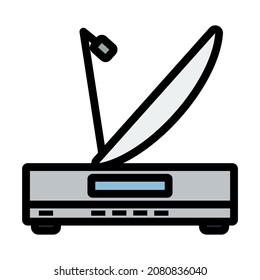 Satellite Receiver With Antenna Icon. Editable Bold Outline With Color Fill Design. Vector Illustration.
