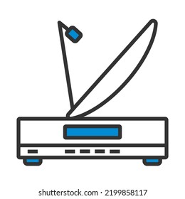 Satellite Receiver With Antenna Icon. Editable Bold Outline With Color Fill Design. Vector Illustration.