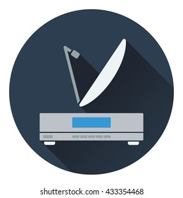 Satellite receiver with antenna icon. Flat design. Vector illustration.