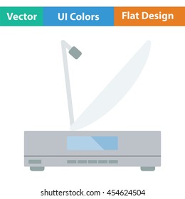 Satellite receiver with antenna icon. Flat color design. Vector illustration.