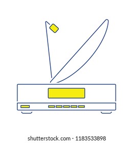 Satellite receiver with antenna icon. Thin line design. Vector illustration.