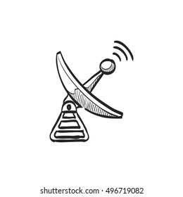 Satellite receiver icon in doodle sketch lines. Data information technology space science