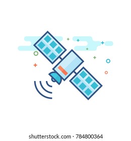 Satellite receiver icon in outlined flat color style. Vector illustration.