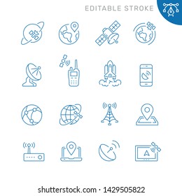 Satellite related icons. Editable stroke. Thin vector icon set