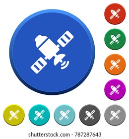 Satellite round color beveled buttons with smooth surfaces and flat white icons