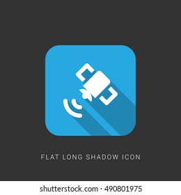 Satellite Sending Signal Flat blue long shadow Icon / Logo Design